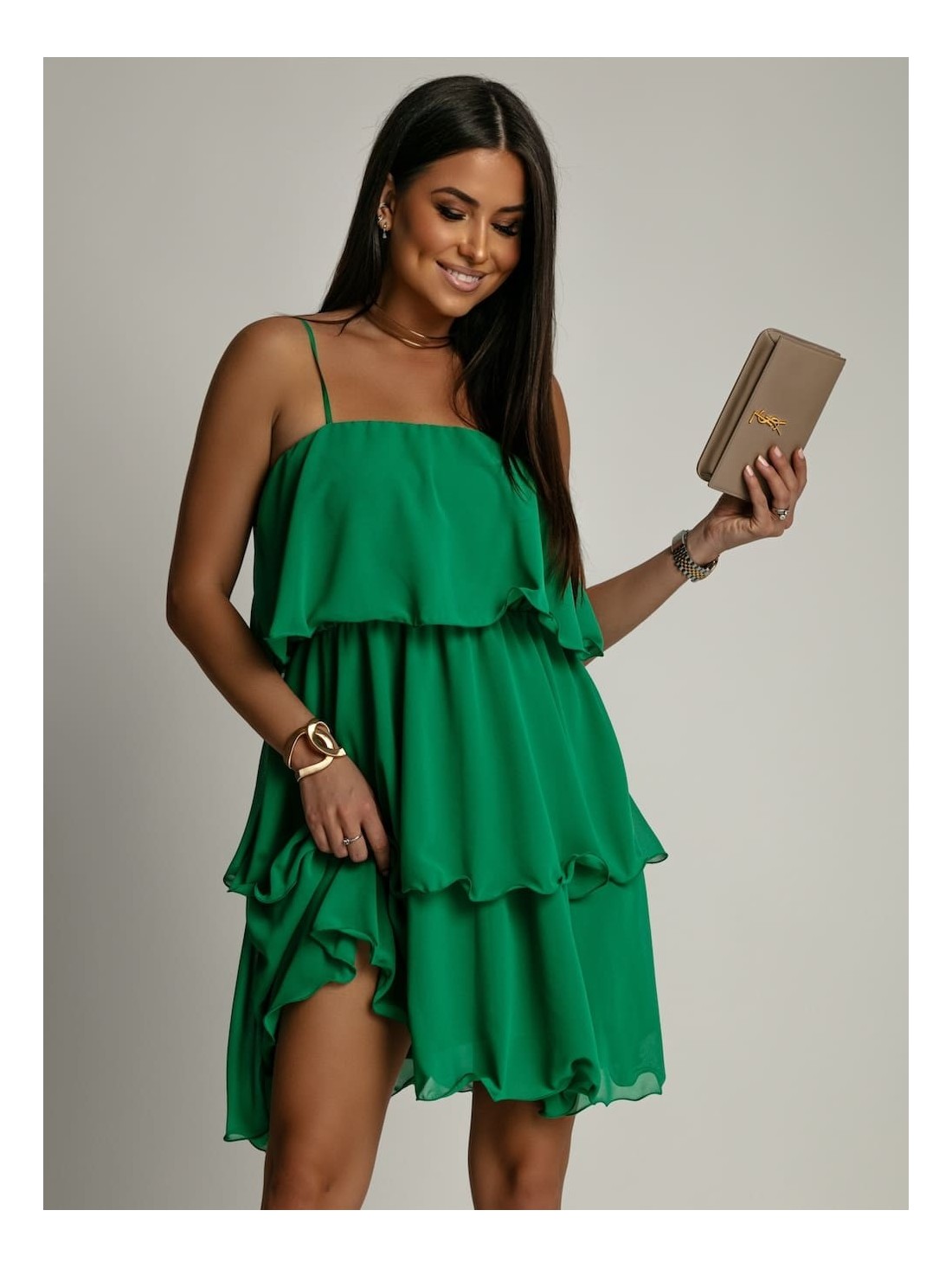  Summer dress with ruffles, green 5062